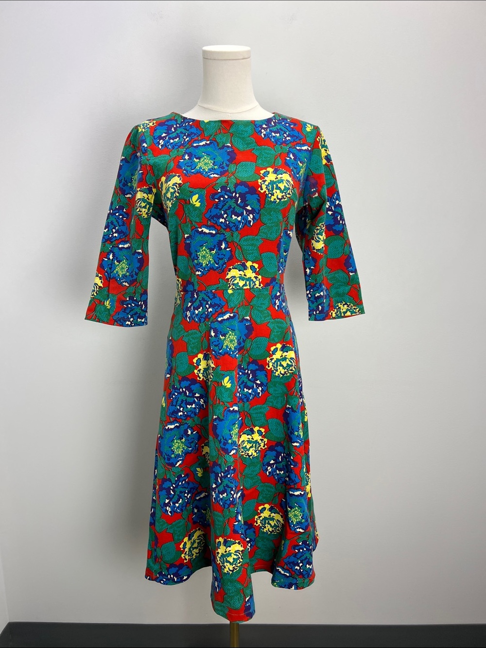 Eucalyptus Modcloth Retro Dress Multicolor Floral 3/4 Sleeves Midi Twee XS